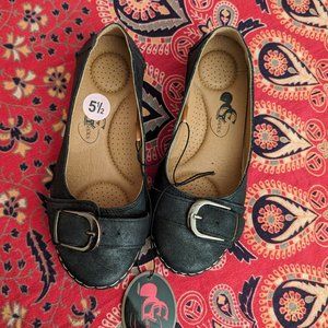 Women's Comfort Flats Shoes Buckle blk/grey sz 5.5